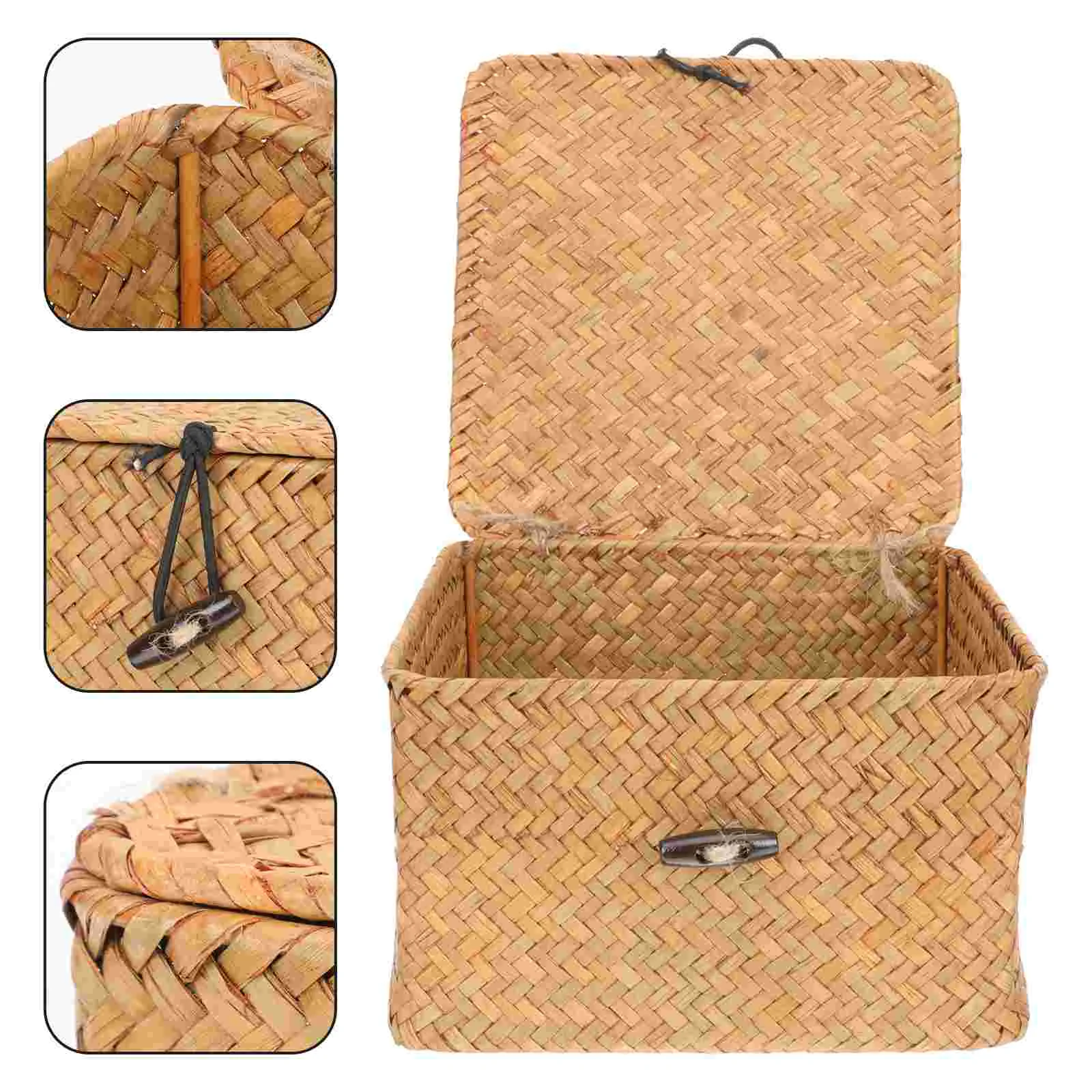 

Basket Storage Box Woven Baskets Rattan Wicker Straw Toy Flower Snack Fruit Shelf Tray Desktop Makeup Countertop Bins Lid