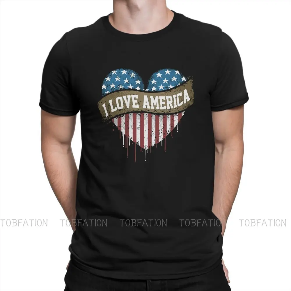 

Popularity Trend TShirt for Men I Love You America Usa Flag Artwork Basic Casual Tee T Shirt High Quality New Design Loose