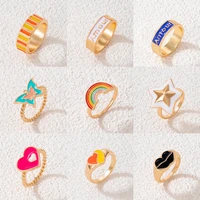 mens ring set for girls free shipping color oil dripping letter star ring adjustable rings for couple in silver rings 2022 trend