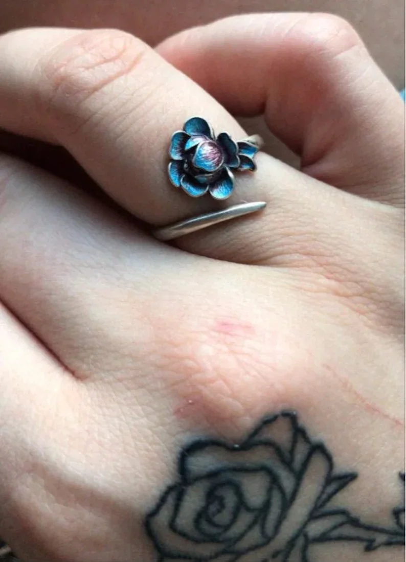 

Lotus Ring, Lotus Flower Ring, Blue Lotus Ring, Lotus Jewelry