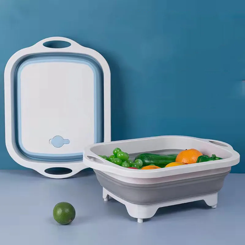 

Vegetable Washing Basin Draining Basket Plastic Basin Multifunctional Folding Cutting Board Kitchen Supplies Folding Basket
