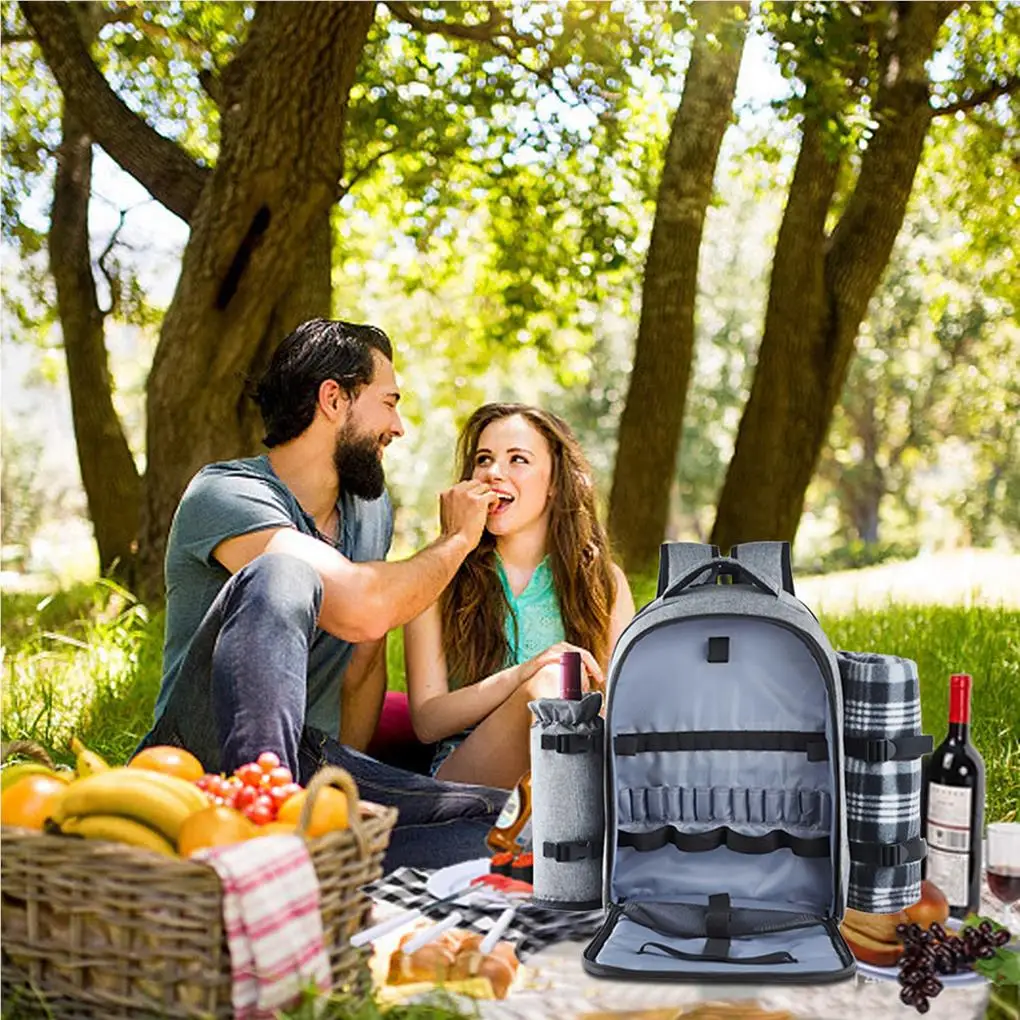 

Picnic Backpack Bag 4 Person Compartment Insulation Bags Portable Carrying Storager Lunch Women Hiking Camping