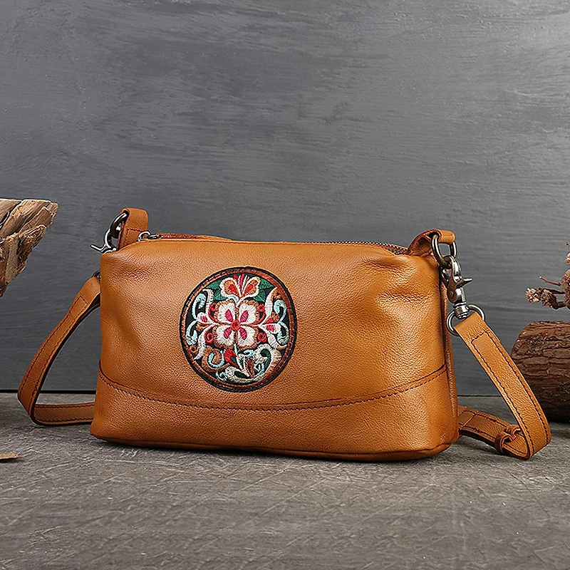 

Leather new embroidered cowhide pillow shoulder bag cross-body bag all ethnic style fashion vintage women's bag