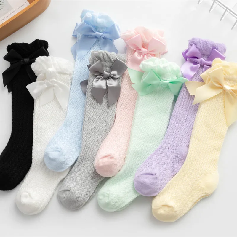 Mesh Cotton Baby Long Socks Summer Hose Tube Bow Anti-Mosquito Knee Socks Baby Girl Over The Knee Stockings Children 0-4 Years