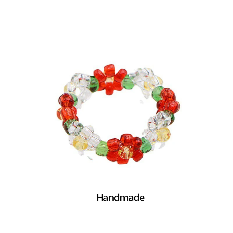 

Rings for Women Sweet and Lovely Flowers Round Beads Color Beaded Woven Ins Style 2022 Spring and Summer New Japanese Jewelry