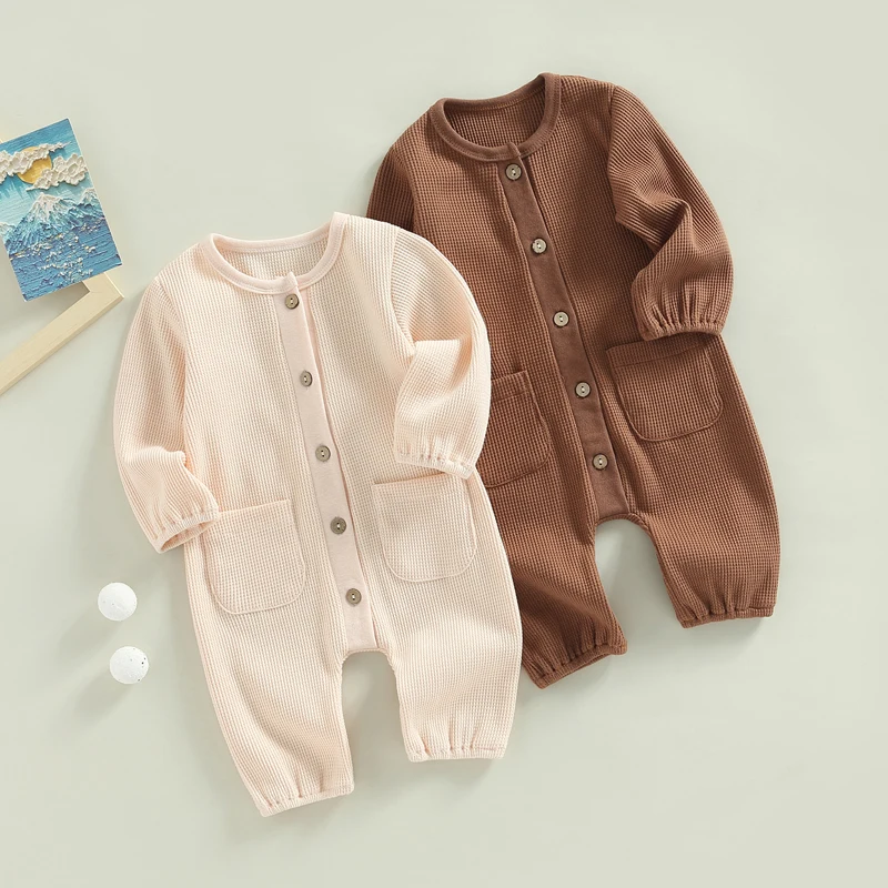 

Комбинезон для младенцев 0-24 месяцев, однотонный хлопковый Ромпер в клетку, с длинным рукавом и круглым вырезом, для новорожденных мальчиков...