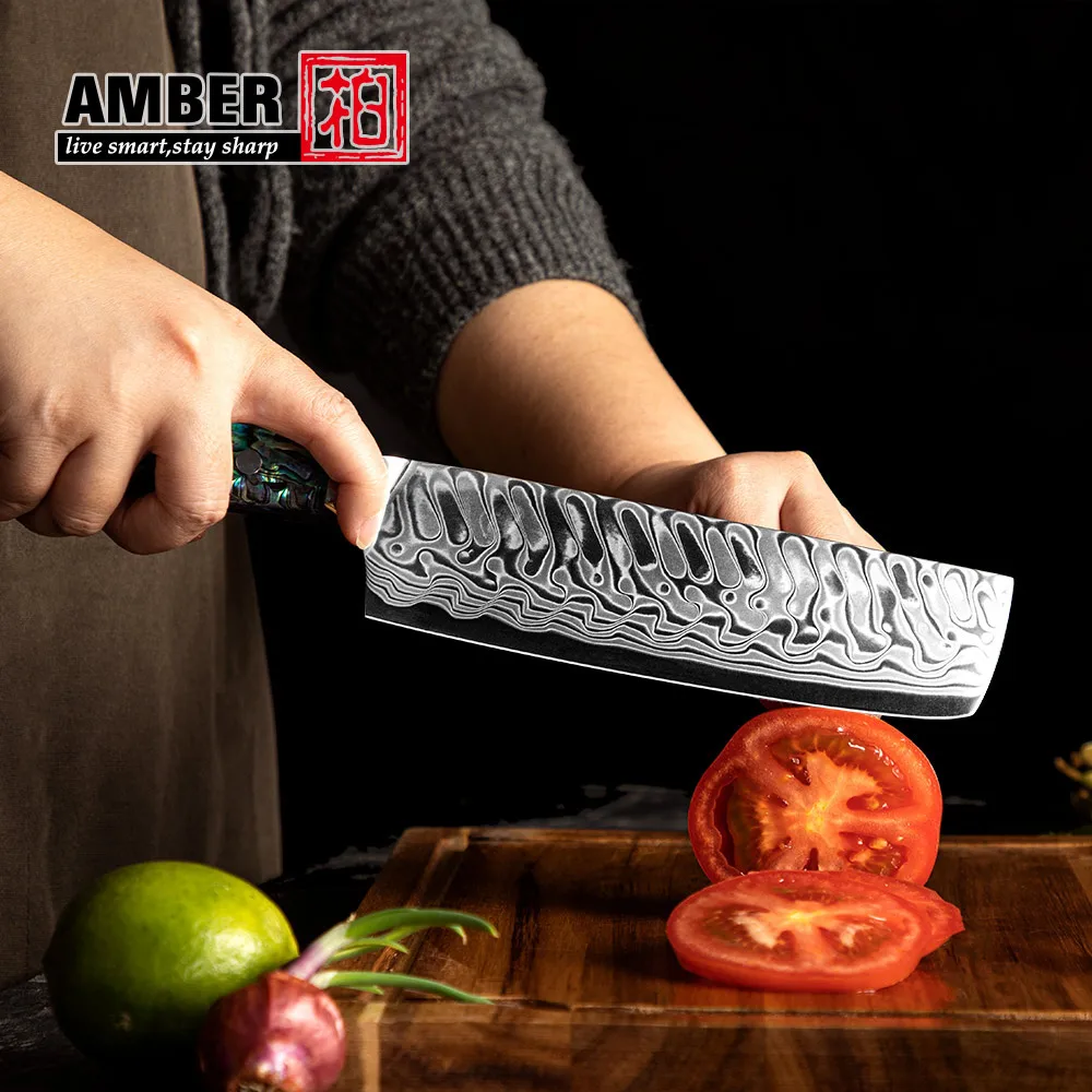 Янтарный нож западного шеф-повара 45-слойный AUS10V дамасские ножи ракушка из