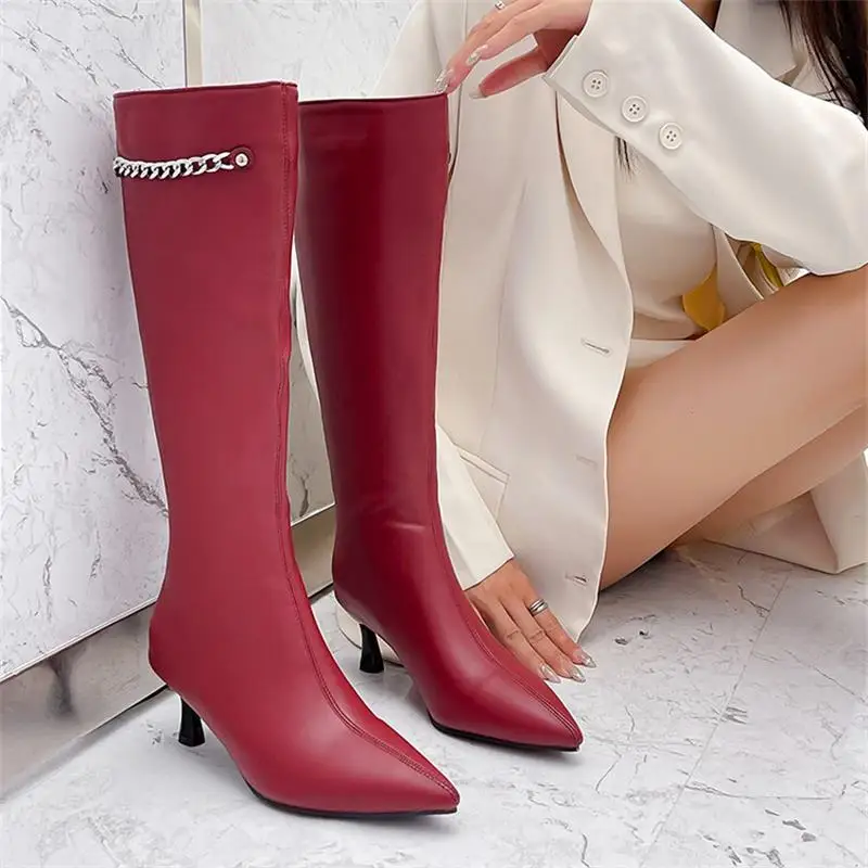 

Women French High Boots Solid Color PU Simple Knee Pointed Zipper Decorative Fashion Street Nightclub Everyday Women Shoes