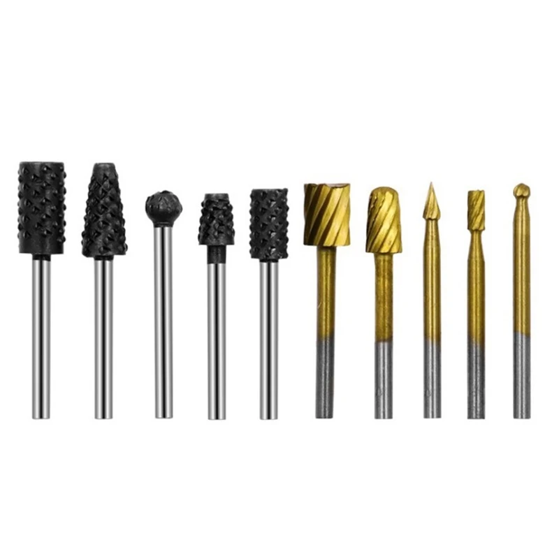 

10Pcs Set HSS Routing Rotary Milling Rotary File Cutter Wood Carving Carved Knife Cutter Tools Accessories