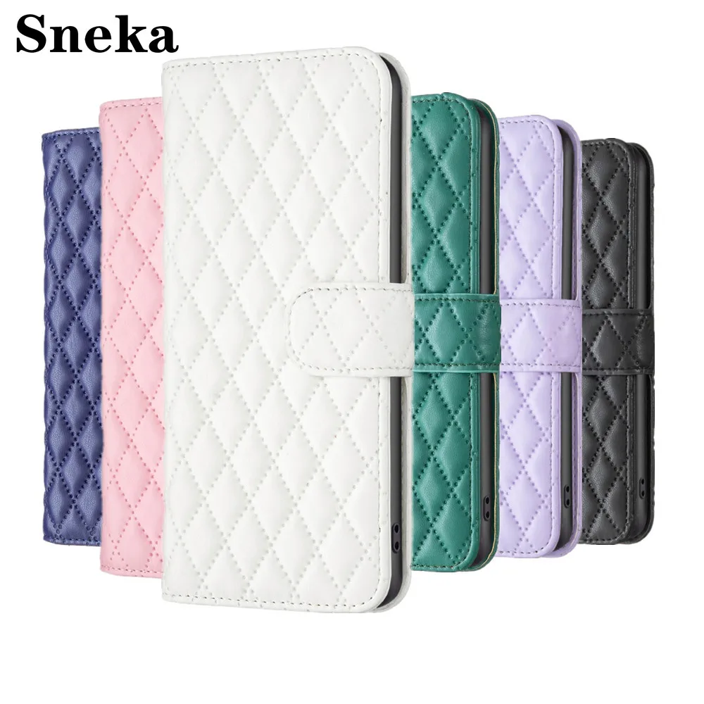 

Luxury Rhombus Leather Flip Phone Case for Samsung Galaxy S22 Ultra S21 FE S20 Plus Wallet Card Slots Shockproof Stand Cover