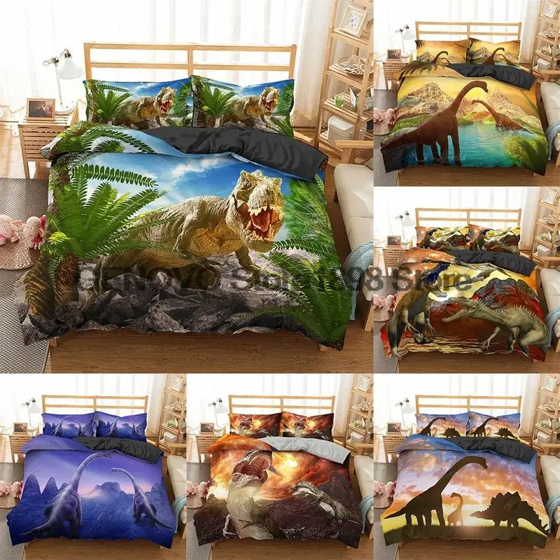 

3D Animal Bedding Set Dinosaur Bed Duvet Cover Pillowcase Comfortable Microfiber Single Queen Double Bedclothes with full size