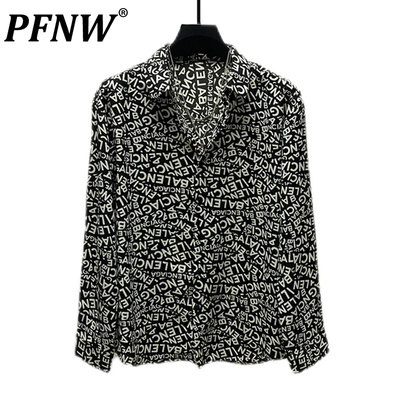 

PFNW Spring Summer New Men's Personality Letter Print Shirt American High-end Casual Versatile Korean Fashion Loose Tops 28A2707