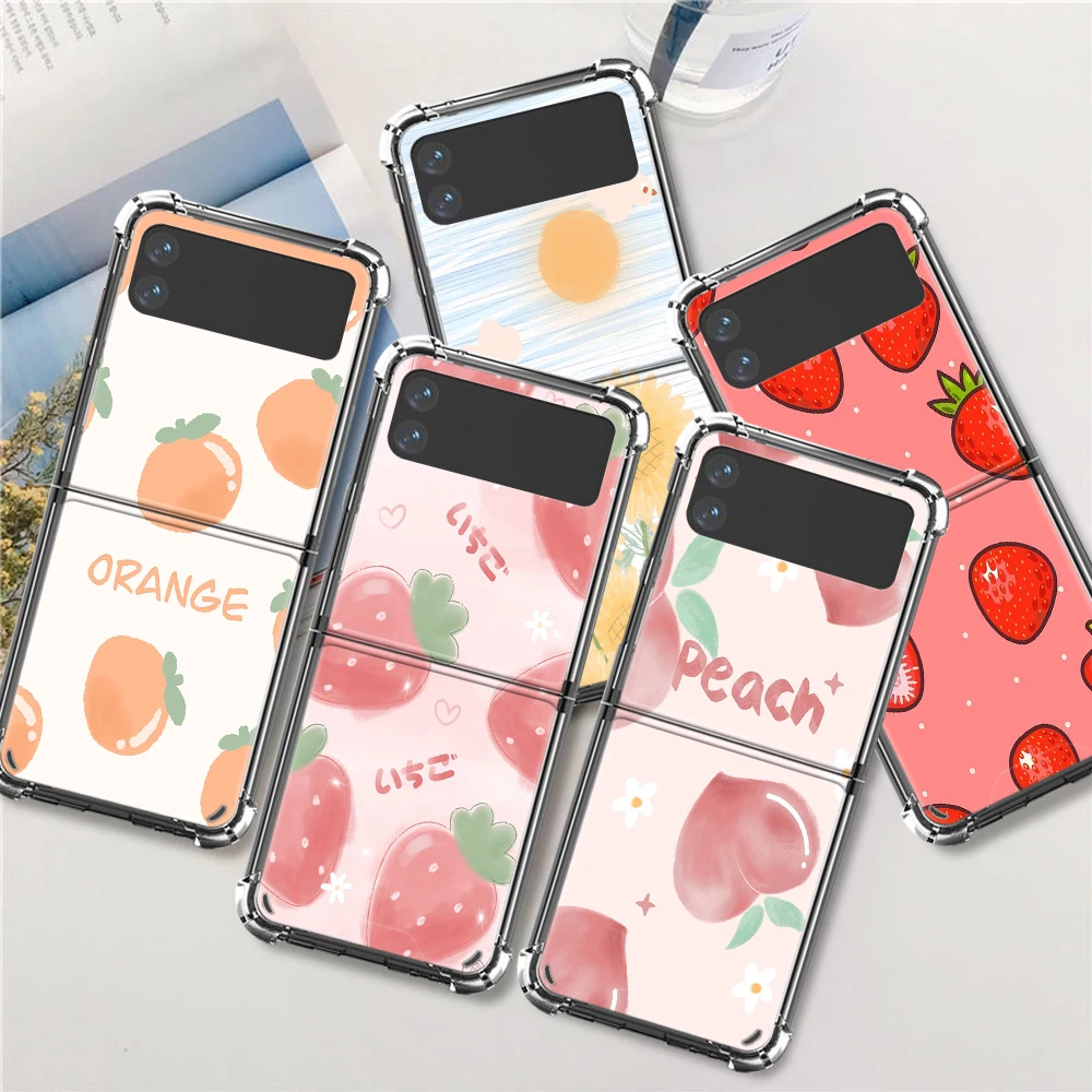 

Strawberry Fruit Luxury Case For Samsung Galaxy Z Flip 3 5G Funda Z Flip3 Clear PC Hard Shockproof Back Phone Coque Shell