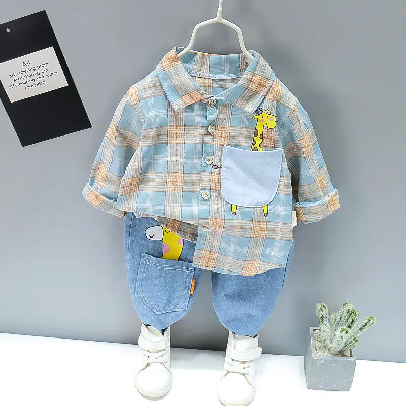 

Autumn Spring Baby Boy Fashion Cartoon Clothing Set Kid Suits Set Plaid Shirt Pants 2pcs/set Children Close Sethes 1 2 3 4 5 Yea