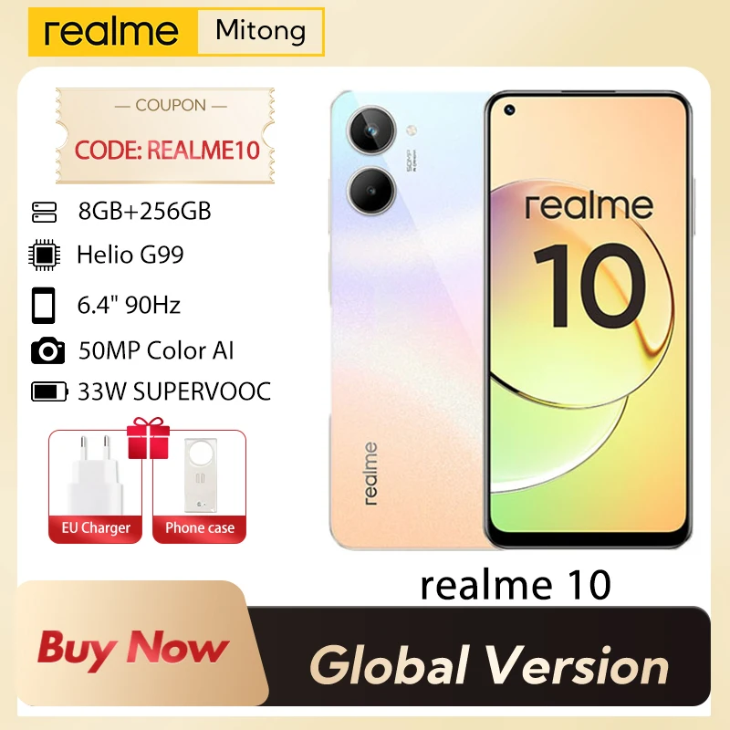 

realme 10 Helio G99 6.4'' 90Hz Super AMOLED Display 5000mAh Battery 33W Charge 50MP AI Camera Global Version