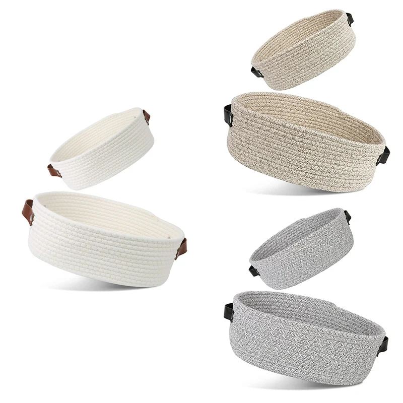 Акция! Плетеная детская корзина из хлопка и веревки с кожаной ручкой Детская