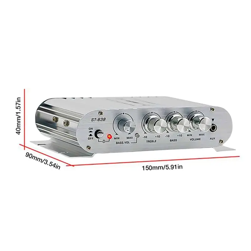 Фото AA84 4X ST-838 Hi-Fi 2.1-канальный усилитель мощности 80Втx2, стереоусилитель басового звука с выходом для сабвуфера, домашний аудиоусилитель, белый №4