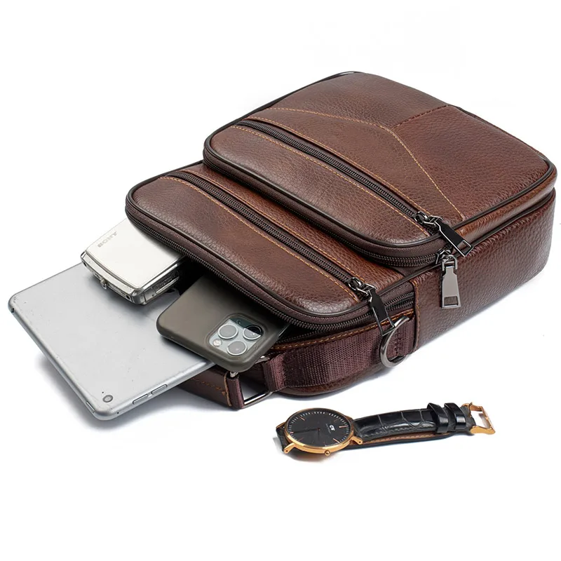 Small Men Genuine Leather Handbag Male Fashion Shoulder Bag High Quality Cowhide Leather Crossbody Bag Men's Briefcase Tote