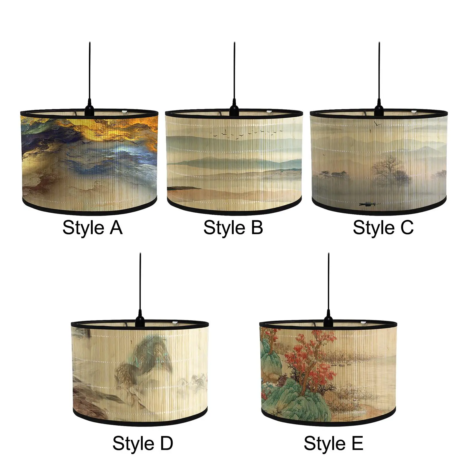 

Drum Print Lamp Shade 11.8x11.8x8 inch Retro Bamboo Lampshade Only Printed Drum Lampshade for Desk Ceiling Floor Hanging Pendant