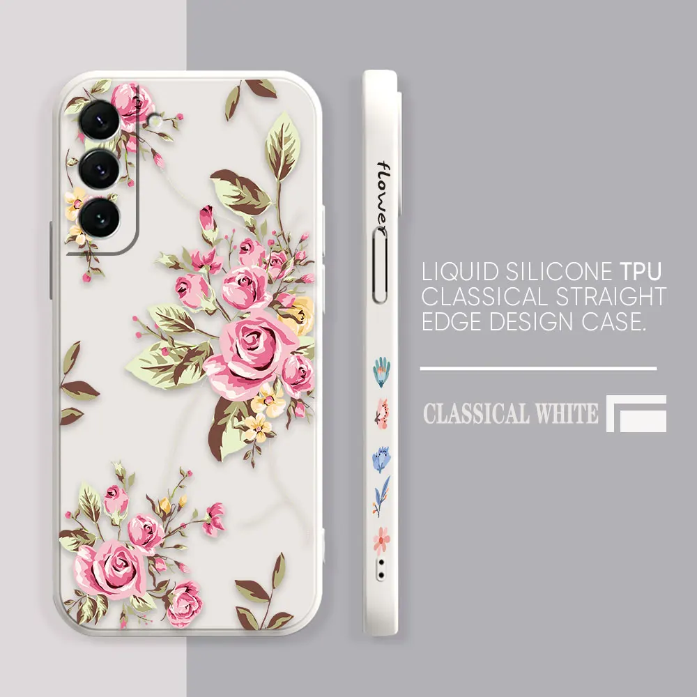 Case For Samsung Galaxy S23 S22 S21 S20 FE S11 S11E S10 S10E S9 S30 Ultra Plus 4G 5G Case Funda Cqoues Shell Pretty Pink Flowers