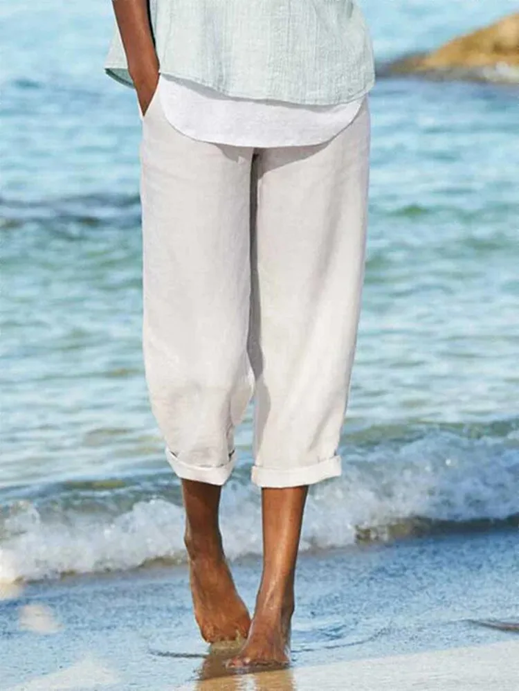 2023 Summer Cotton Linen Large Size Women's Long Pants White Wide-leg Casual Pants Female New Loose Elegant Ladies Bottom