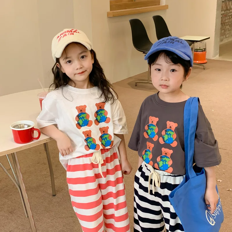 

2022 Summer New Children Short Sleeve T Shirts Baby Cute Bear Print T Shirt Cotton Kids T Shirts Boys Girls Casual T Shirts