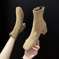 womens square toe ankle boots 2021 autumn and winter womens zipper square high heels warm suede fashion womens short boots