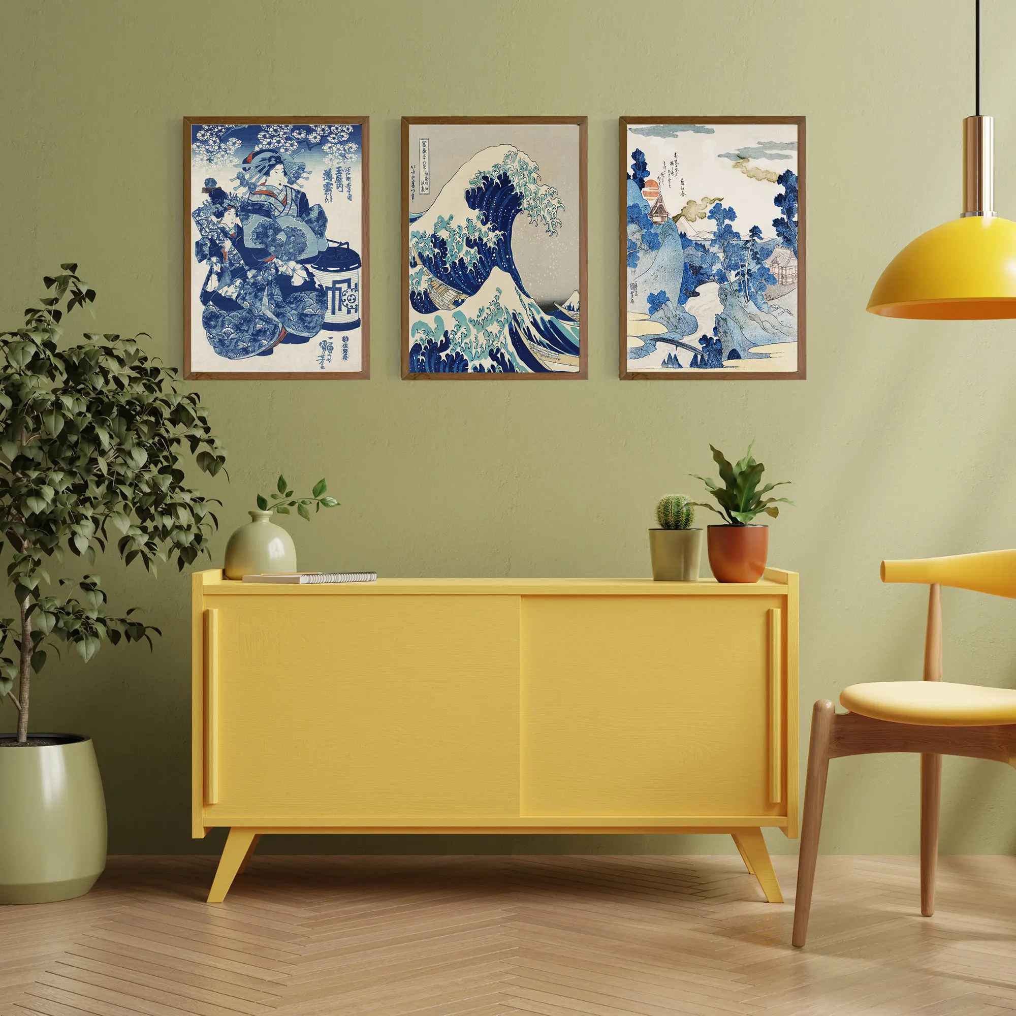 Японский набор из 3 предметов винтажное искусство стены Искусство Картина на