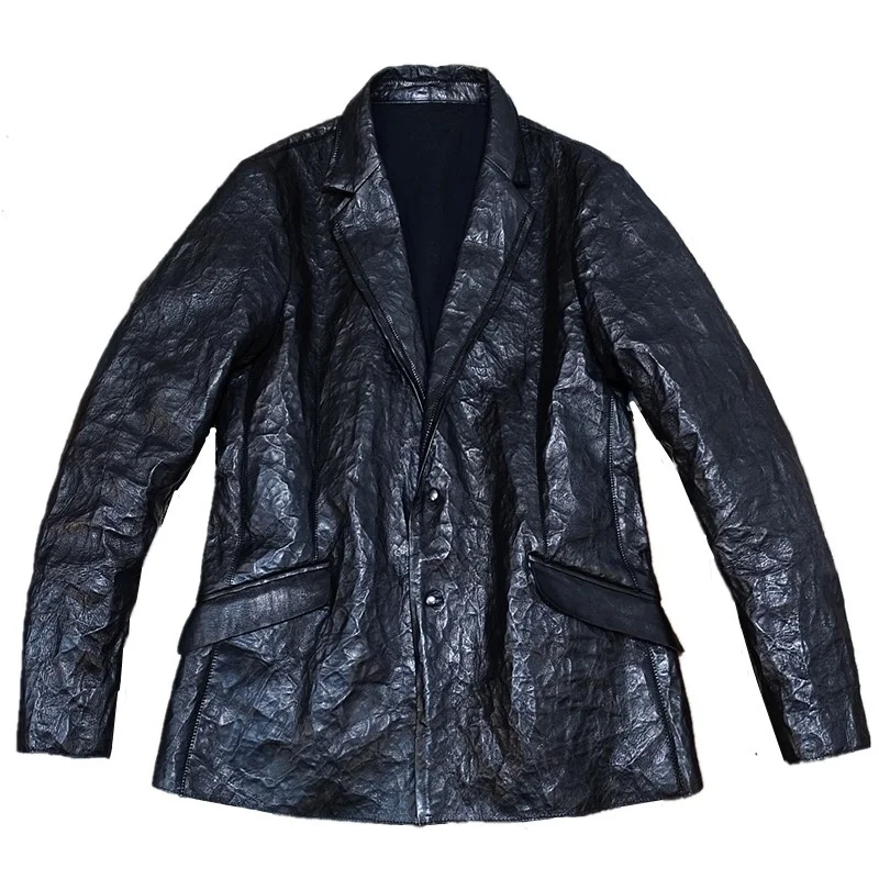 

Мужской короткий Блейзер из воловьей кожи, приталенный винтажный мотоциклетный пиджак ручной работы в готическом стиле