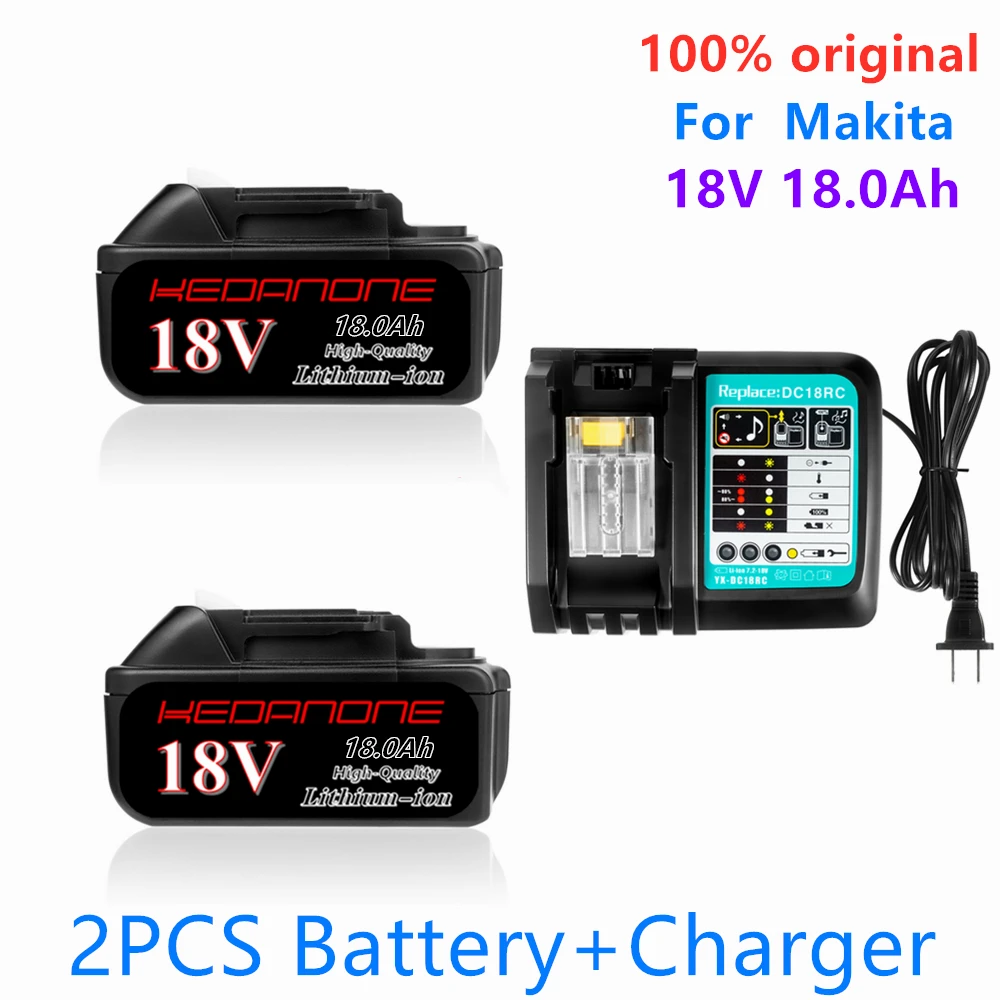 

Original 18V 18Ah Battery 18000mAh Li-Ion Battery Replacement Power Battery for MAKITA BL1880 BL1860 BL1830 Battery + 4A Charger