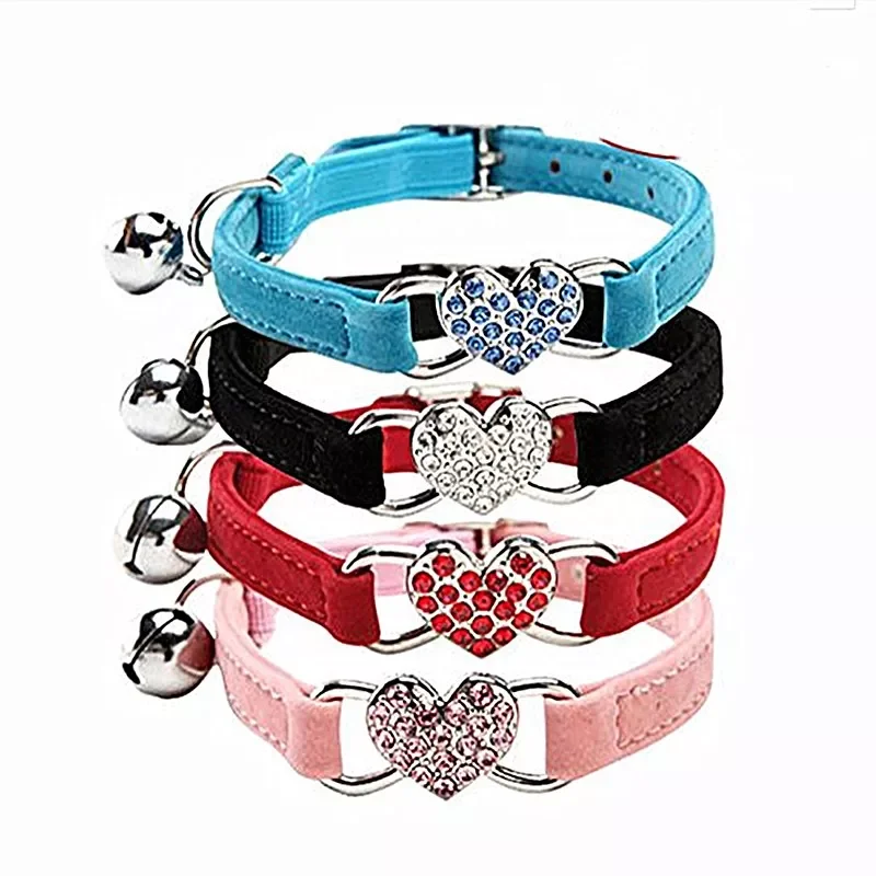 

2023NEW Cute Adjustable Pet Dog Cat Collar With Heart Shaped Crystal Diamond Collar For Kitten Puppy Leash Collar For Cat Small
