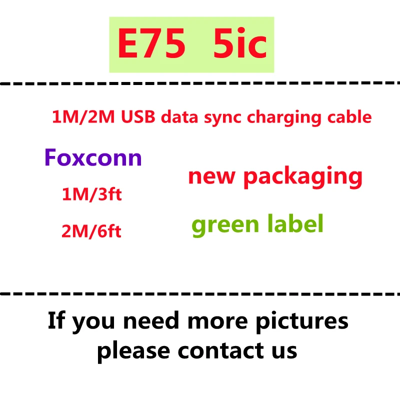 

50pcs/lot Original New Box 1m/3ft 2m/6ft 5IC E75 Chip OD:3.0mm Data Sync USB charger Cable for Foxconn for11 7 8 Plus XR XS MAX