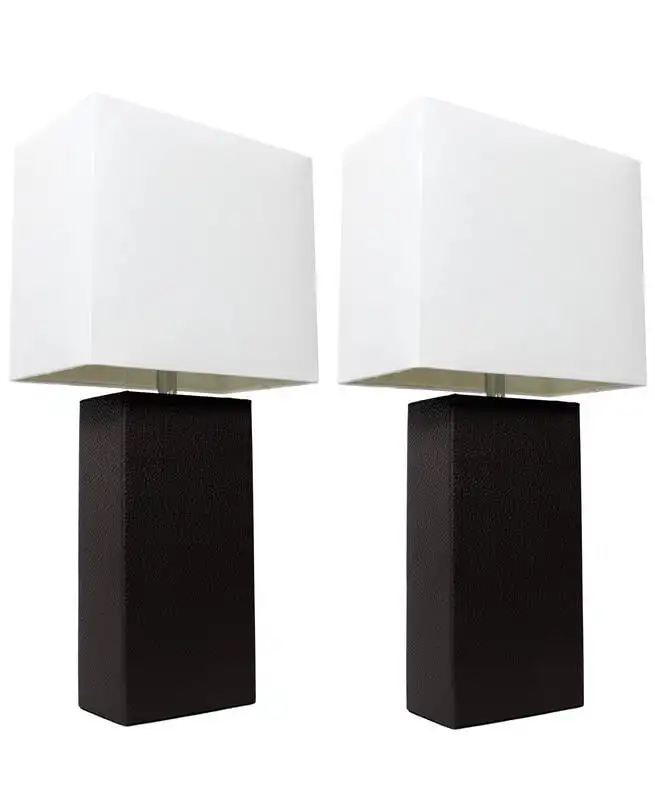 

2 Pack Modern Leather Table Lamps with White Fabric Shades, Black