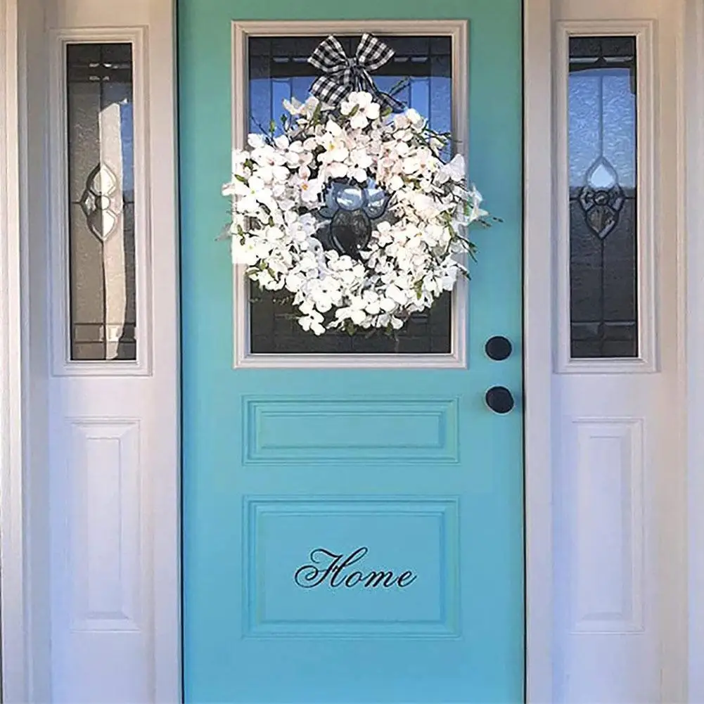 

Весенний венок в клетку буйвола из белого догвуда с надписью приветствия, подвесная Декоративная гирлянда на входную дверь для домашнего п...