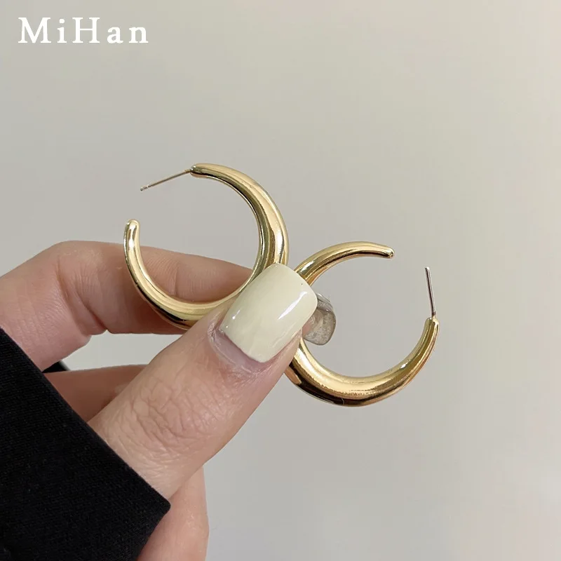 

Mihan Fashion Jewelry 925 Silver Needle Hoop Earrings Simply Hot Sale Metallic Silver Plated Gold Color Earrings For Women