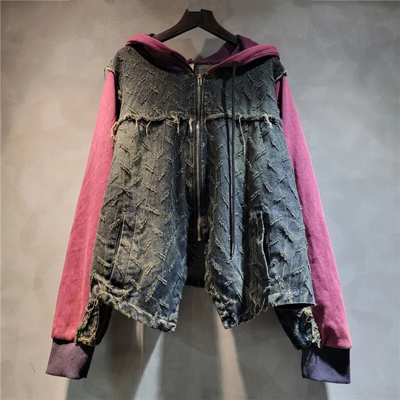 WTHT модные женские костюмы в стиле пэчворк с длинными рукавами и капюшоном