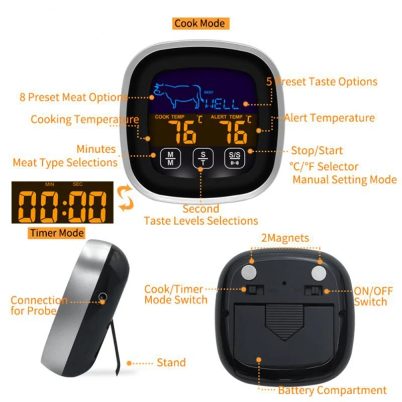 Цифровой кухонный термометр из нержавеющей стали водонепроницаемый датчик