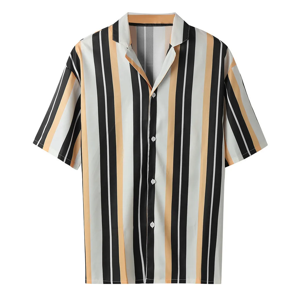 

2022 New Vintage Shirts For Men Striped Solid Printed Loose Shirts Fashion Casual Brand Blouse Retro Shirt Short Sleeve Shirt