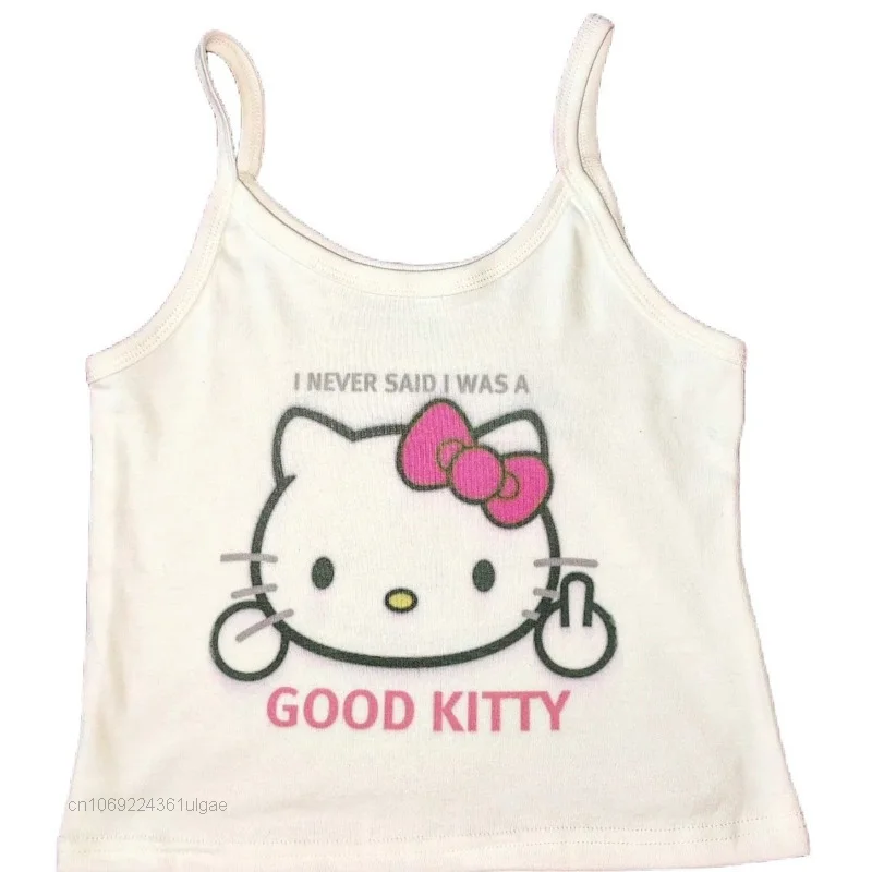 Sanrio Hello Kitty Y2k Clothes Tank Tops Women Sexy Cartoon Crop Top Kawaii White Suspenders Female New Fashion T-shirt Vest images - 6