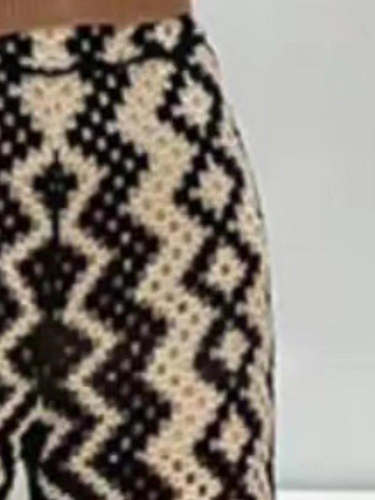 2023 Summer New Geometric Crochet Hollow Elastic Waist Women Straight Casual Trousers