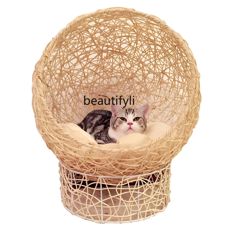 GY Rattan Cat Nest Kennel Spring and Summer Removable and Washable Hollow Pet Bed Cat House Cat Toy Cat Climbing Frame