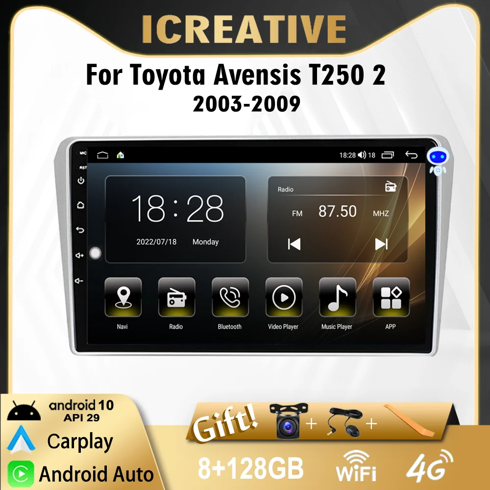 

9 Inch Car Radio For Toyota Avensis T250 2 II 2003 - 2009 Multimedia Video Player Navigation 4G GPS Android 11 Carplay 2 Din DVD