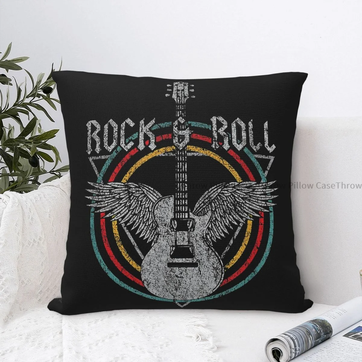 

Guirar Art Polyester Cushion Cover Rock N Roll Home Chair Decorative Washable Pillow Cover