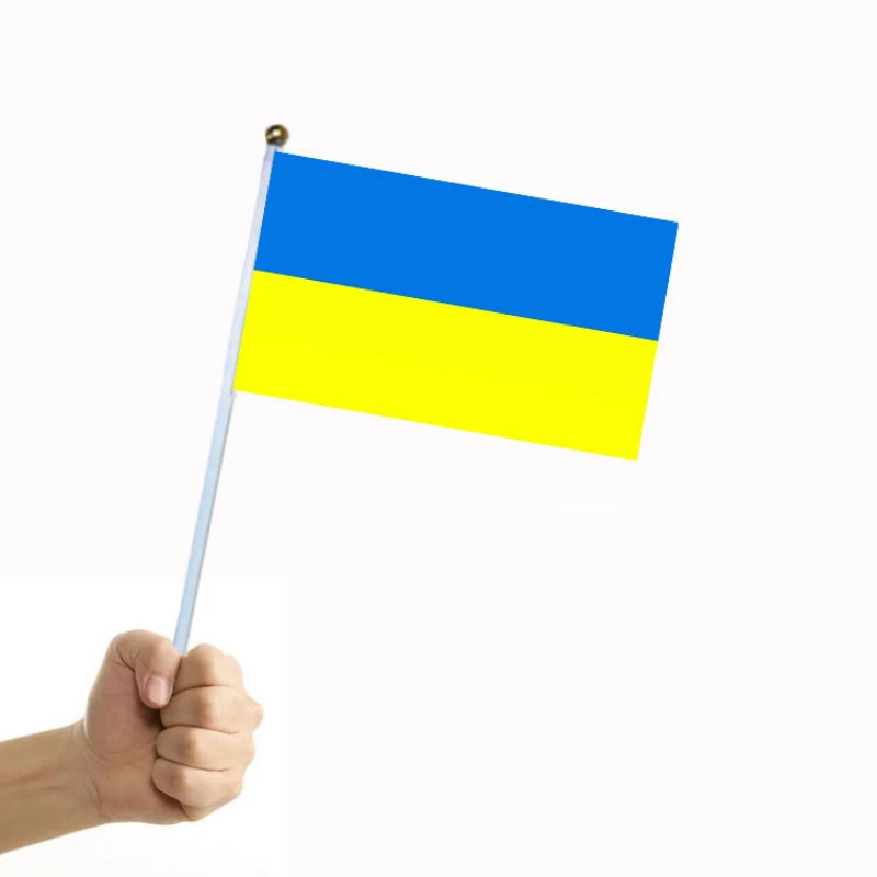 

5/10Pcs Ukraine Stick Flag, Ukraine 14*21CM HandHeld Mini Flag with White Pole Vivid Color and Fade Resistant