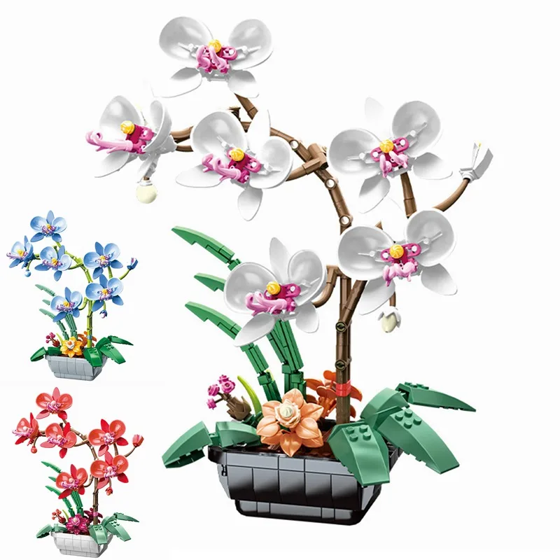 Buildmoc Creative Expert Orchid Blossom Flowers Ornament Friends Bouquet Building Blocks Toys for Children Kids Gifts for 10311