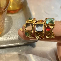 colorful vintage crystal open rings for women gold color rhinestone irregular geometric ring fashion jewelry accessories 2022