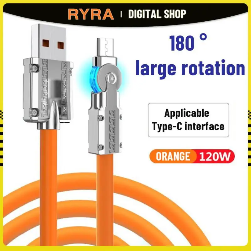

RYRA 180° Rotatable 120W Super Fast Charging Cable Liquid Silicone Mobile Game USB Type-C Charge Elbow Cable For Xiaomi IPhone
