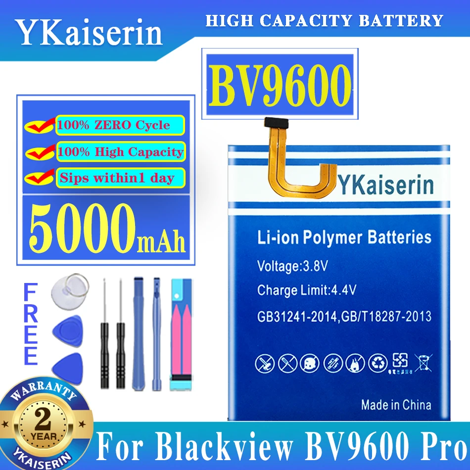 

Аккумулятор ykaisсеребрин BV 9600 5000 мАч для Blackview BV9600/BV9600 Pro BV9600Pro 626479P, последняя продукция, аккумулятор для телефона + Инструменты