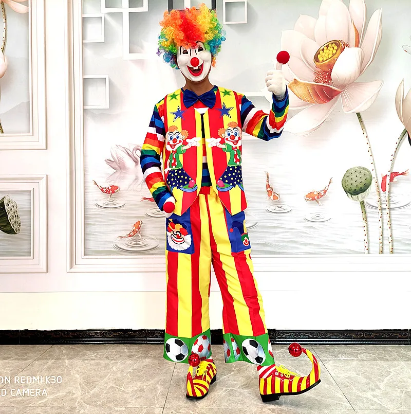

Kostum Badut Lucu untuk Pakaian Sirkus Dewasa Kostum Joker Mewah Perlengkapan Pesta Masqurade Pertunjukan Festival Tahun Baru