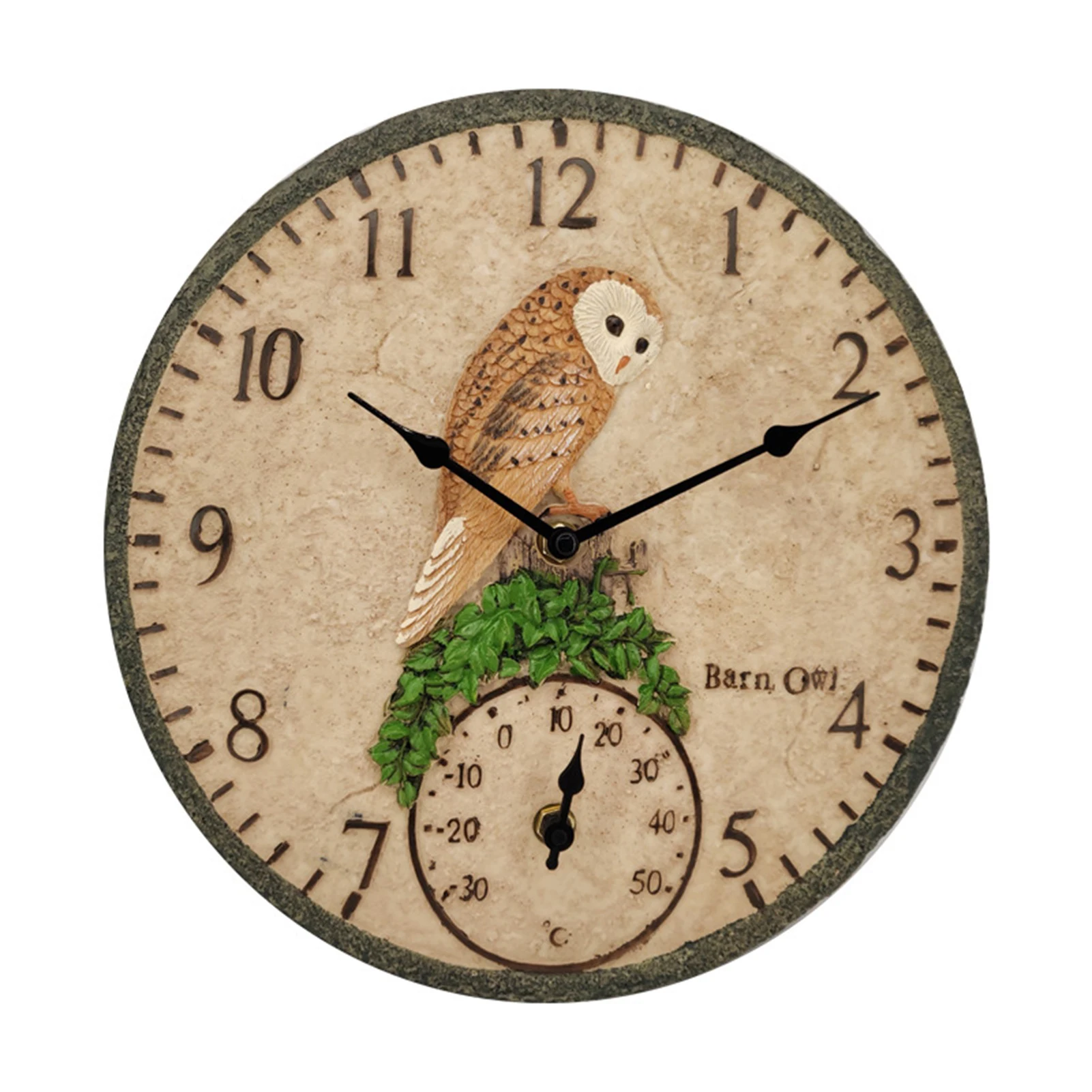 

12inch Living Room Wall Clock Garden Temperature Waterproof Wall Clock Vintage Rustic Bird Clock Wall-Mounted Thermometer Clock